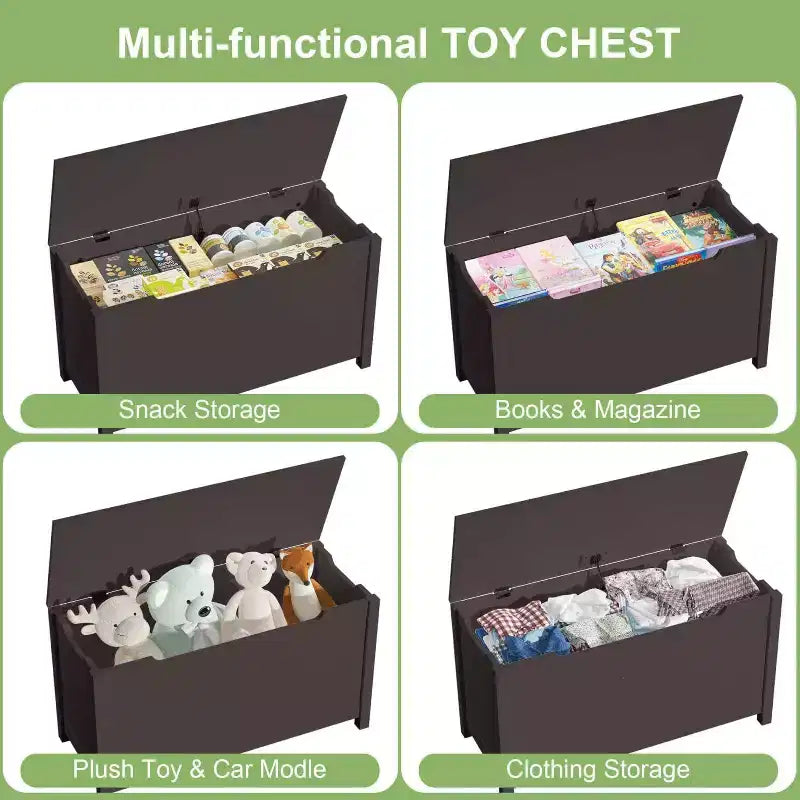 Panca Contenitore Portagiochi per Bambini in Legno con Cerniera di Sicurezza – 80x33x42,4 cm