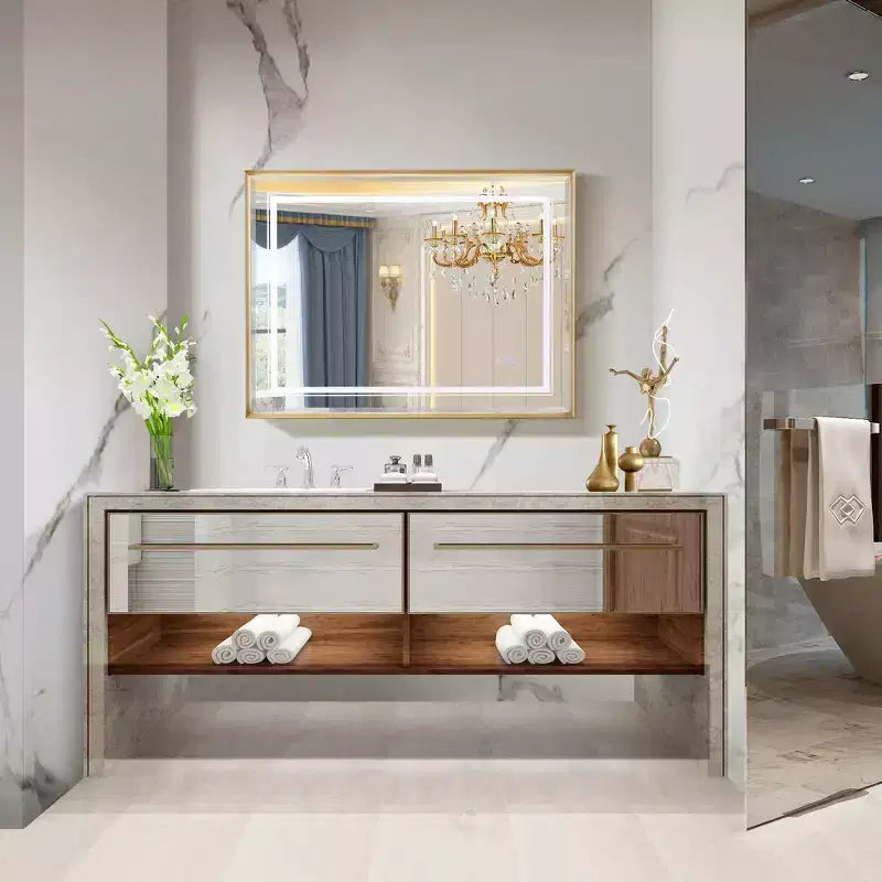 Specchio da bagno a LED 40x30" con anti-appannamento, controllo touch e bordo smussato