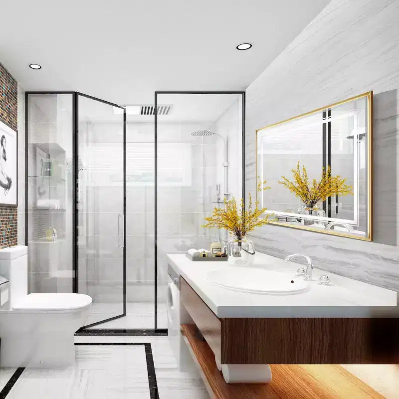 Specchio da bagno a LED 40x30" con anti-appannamento, controllo touch e bordo smussato