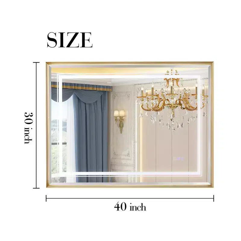 Specchio da bagno a LED 40x30" con anti-appannamento, controllo touch e bordo smussato