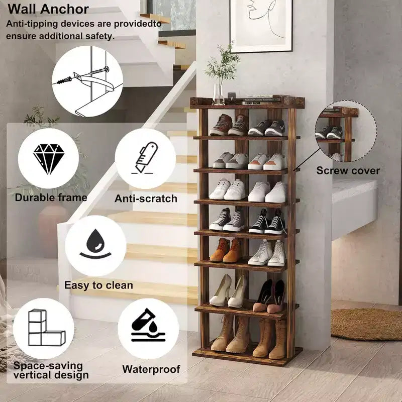 Scarpiera in legno a doppia fila a 7 livelli larga 45" – Contiene 14–20 paia, anti-ribaltamento