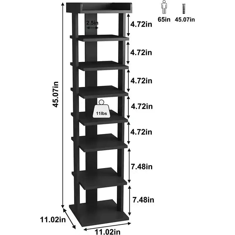 Scarpiera verticale stretta a 7 ripiani in legno da 114 cm – Contiene 10 paia, antiribaltamento