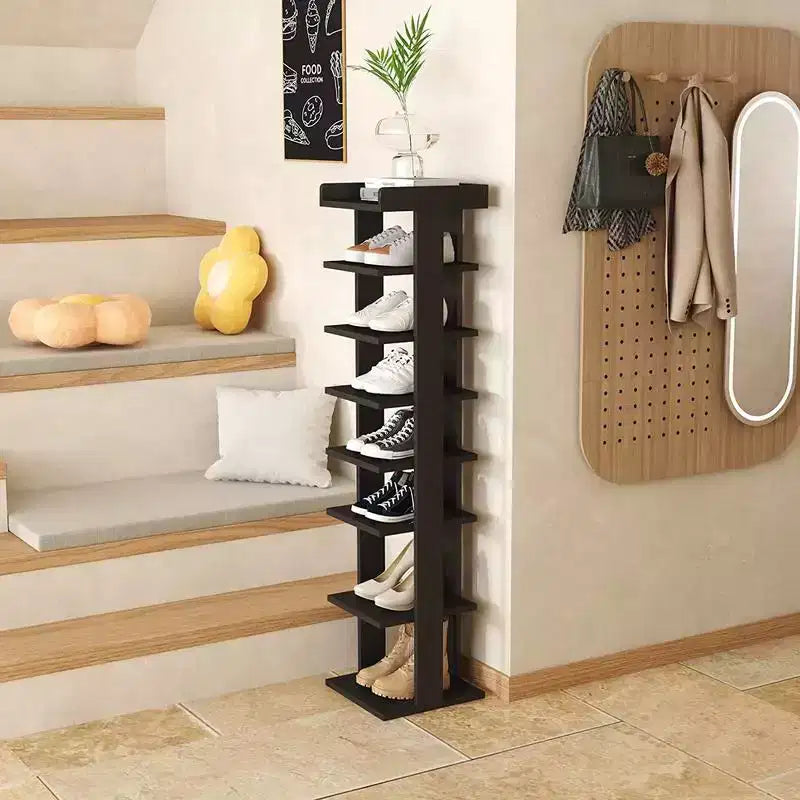 Scarpiera verticale stretta a 7 ripiani in legno da 114 cm – Contiene 10 paia, antiribaltamento
