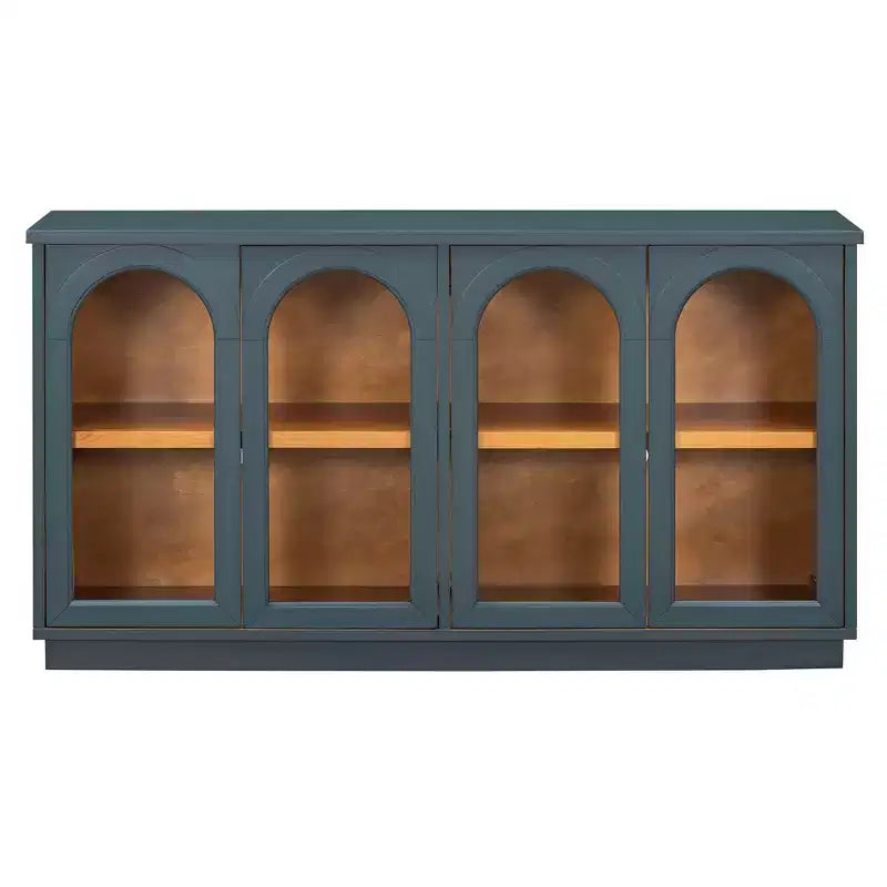 Credenza a 4 ante ad arco in vetro temperato con ripiani regolabili