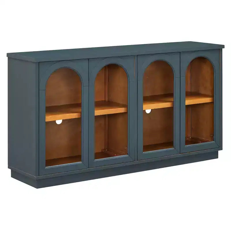 Credenza a 4 ante ad arco in vetro temperato con ripiani regolabili