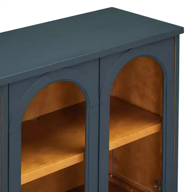 Credenza a 4 ante ad arco in vetro temperato con ripiani regolabili