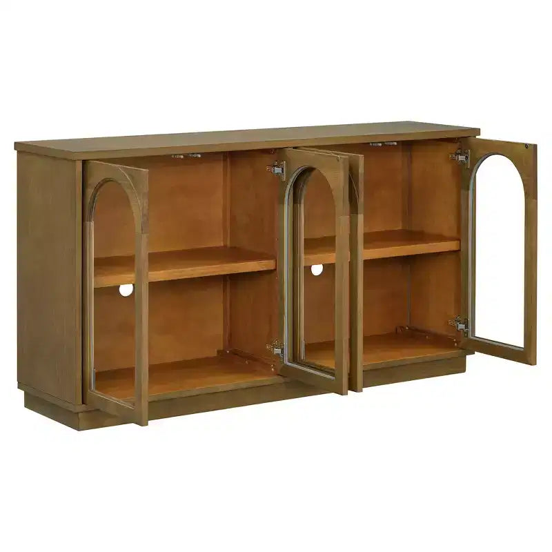 Credenza a 4 ante ad arco in vetro temperato con ripiani regolabili