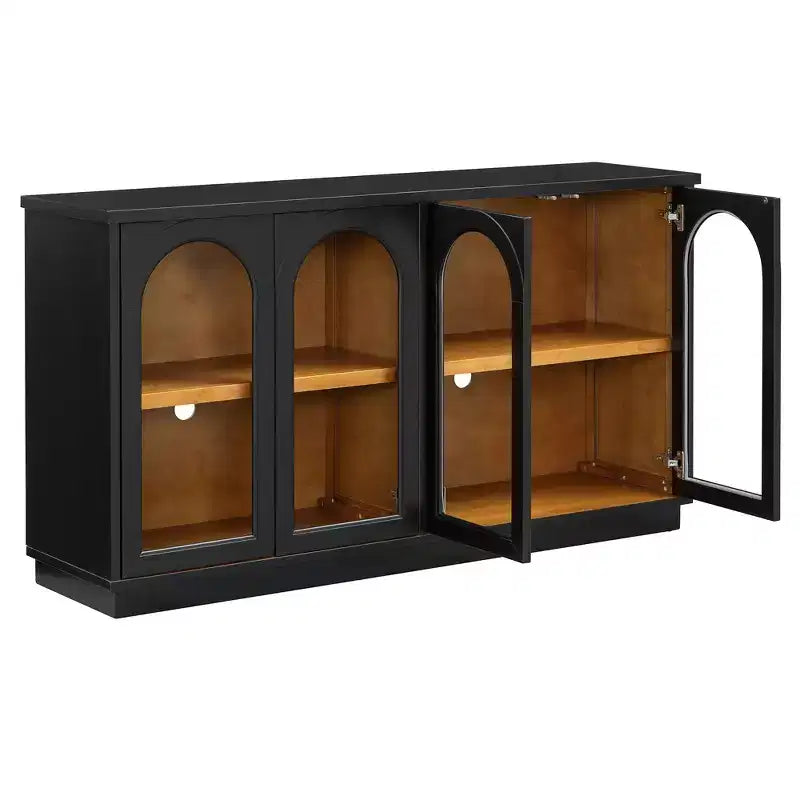 Credenza a 4 ante ad arco in vetro temperato con ripiani regolabili