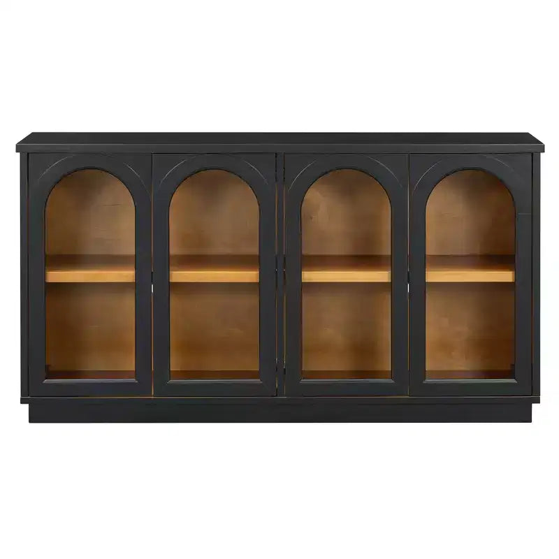 Credenza a 4 ante ad arco in vetro temperato con ripiani regolabili