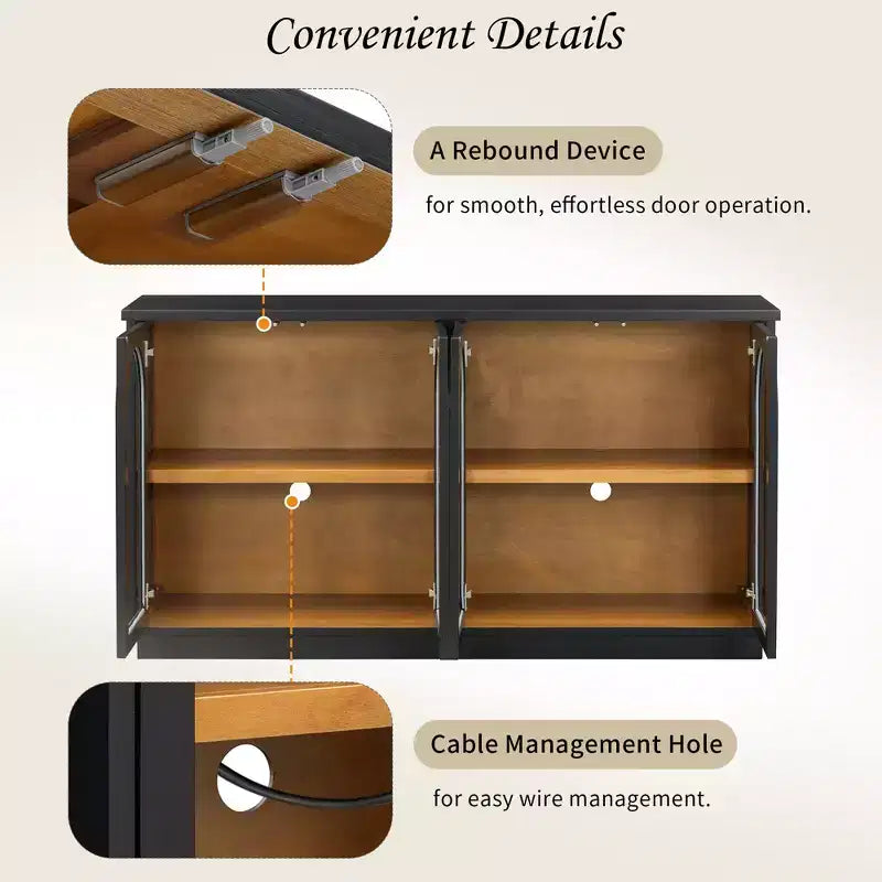 Credenza a 4 ante ad arco in vetro temperato con ripiani regolabili