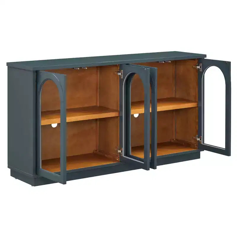 Credenza a 4 ante ad arco in vetro temperato con ripiani regolabili
