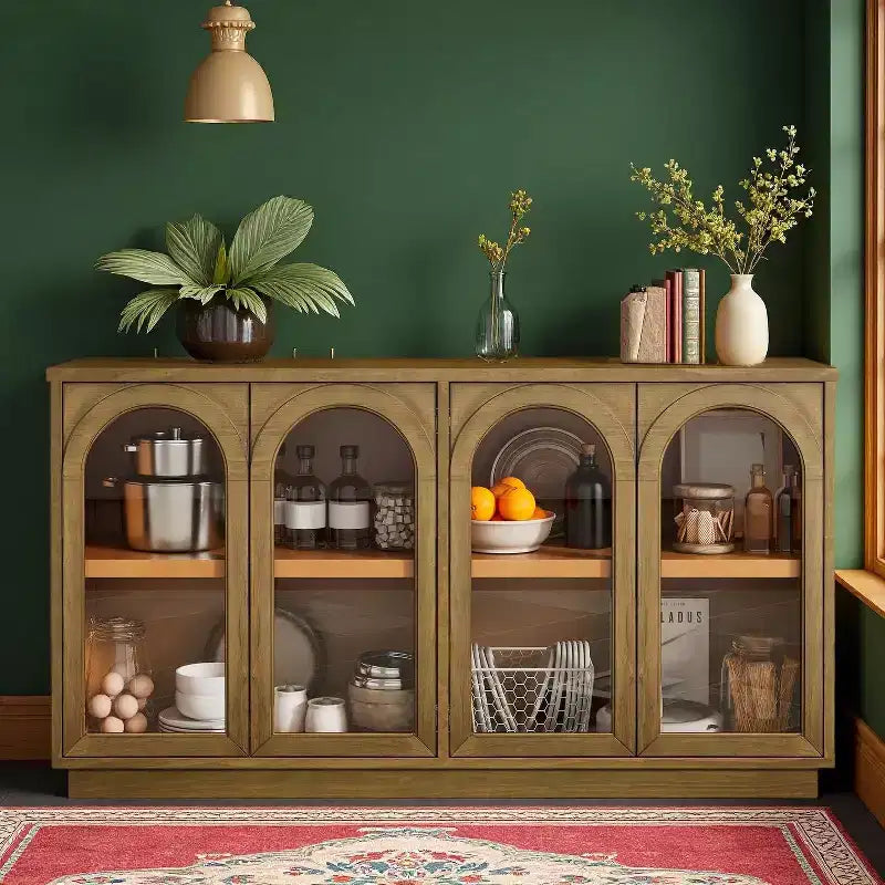 Credenza a 4 ante ad arco in vetro temperato con ripiani regolabili
