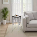 Royal Hampton Side End Table | 24.75 Inch Round Glass Top | Melting Drip Design | Silver