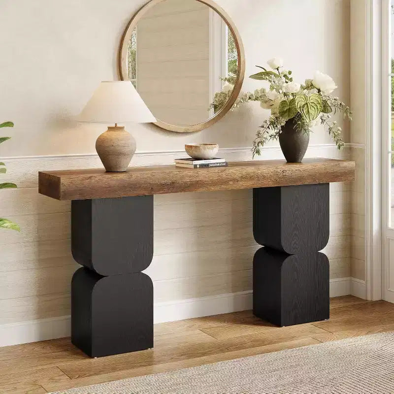 Lantine 63Console Table, Heavy-Duty Look, Modern Entryway Furniture for Living Room, Hallway, Foyer, Brown & Black
