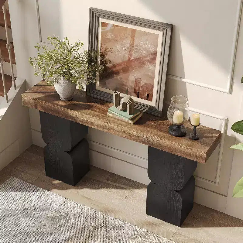Console da Tavolo Moderna Bicolore da 63" – Tavolo da Ingresso in MDF Marrone e Nero
