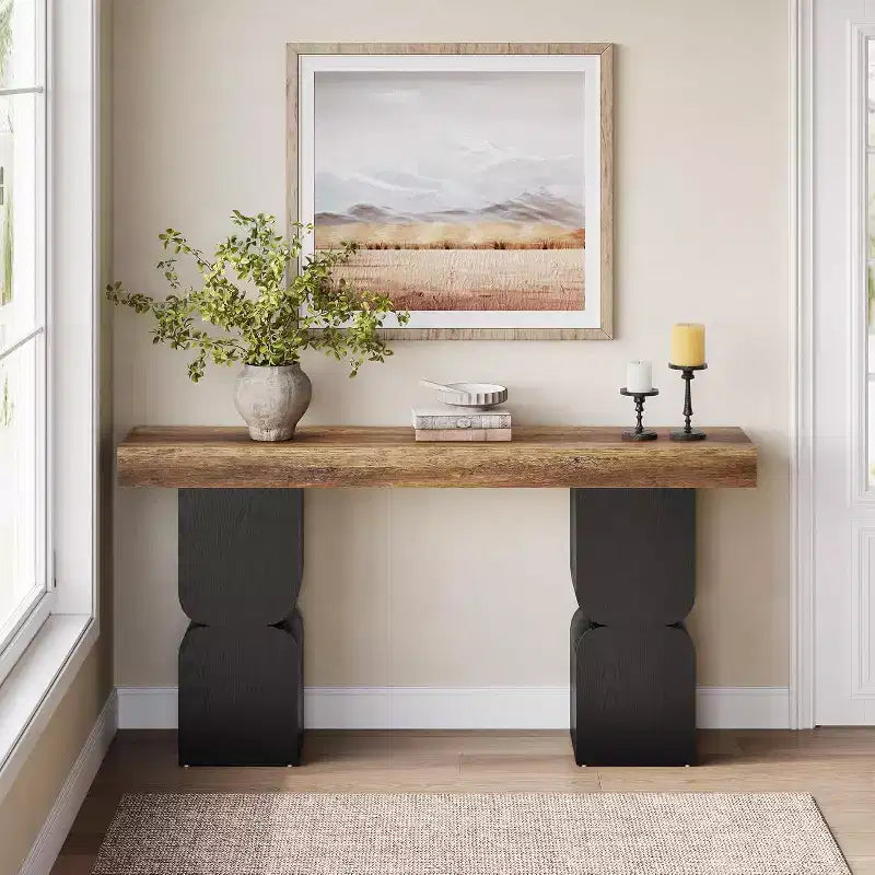 Console da Tavolo Moderna Bicolore da 63" – Tavolo da Ingresso in MDF Marrone e Nero