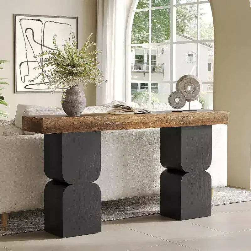 Console da Tavolo Moderna Bicolore da 63" – Tavolo da Ingresso in MDF Marrone e Nero