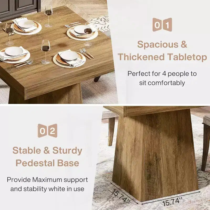 Tavolo da Pranzo Quadrato da Cascina per 4 con Base a Piedistallo – 80 cm