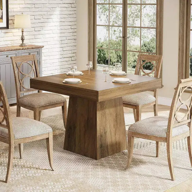 Tavolo da Pranzo Quadrato da Cascina per 4 con Base a Piedistallo – 80 cm