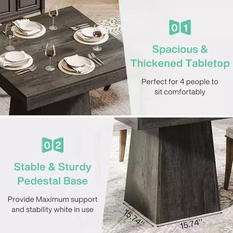Tavolo da Pranzo Quadrato da Cascina per 4 con Base a Piedistallo – 80 cm