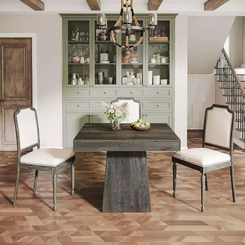Tavolo da Pranzo Quadrato da Cascina per 4 con Base a Piedistallo – 80 cm