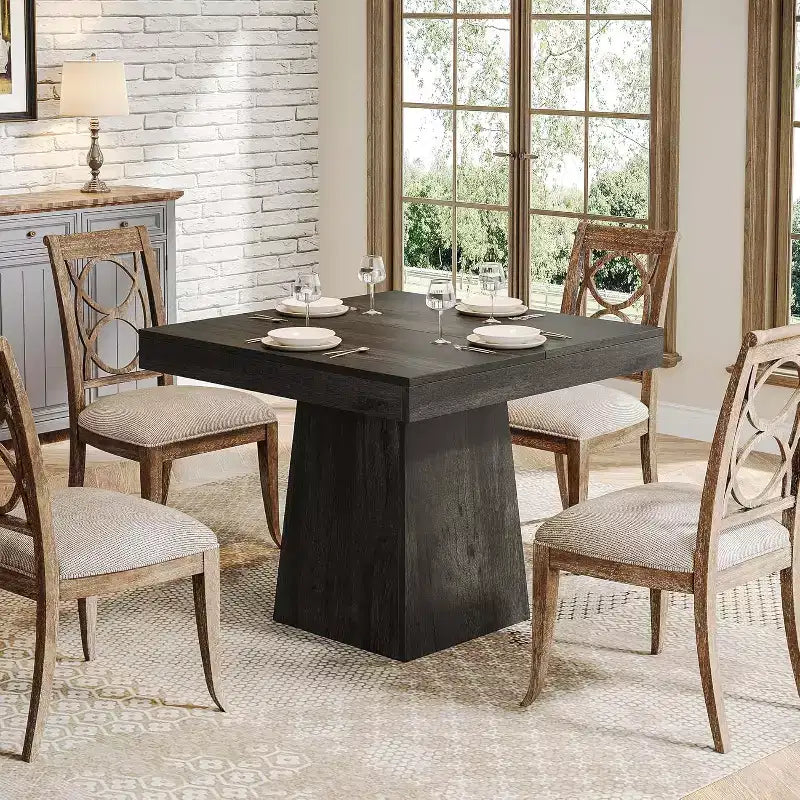 Tavolo da Pranzo Quadrato da Cascina per 4 con Base a Piedistallo – 80 cm