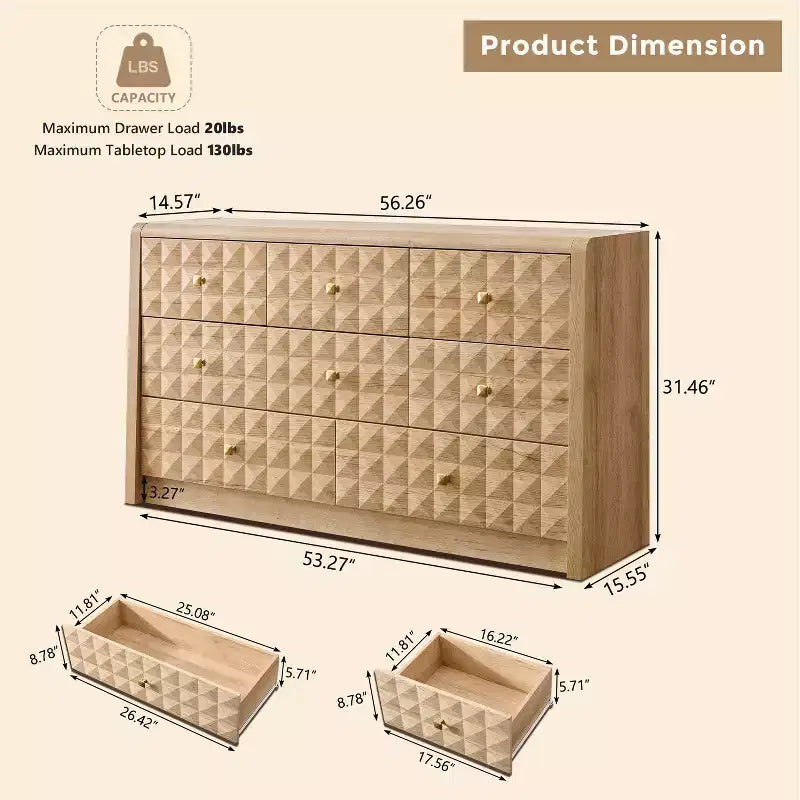 Cassettiera a 5 cassetti con pannello diamantato e maniglie in metallo – 3 opzioni di colore