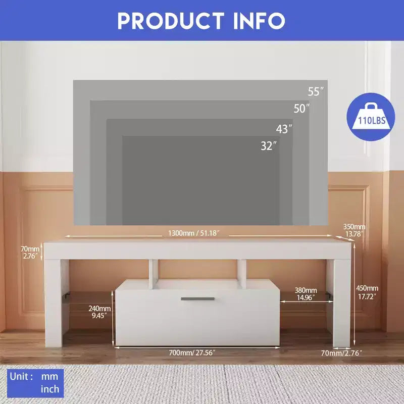 Mobile TV moderno a LED con illuminazione RGB e spazio contenitivo – Adatto a TV fino a 55"
