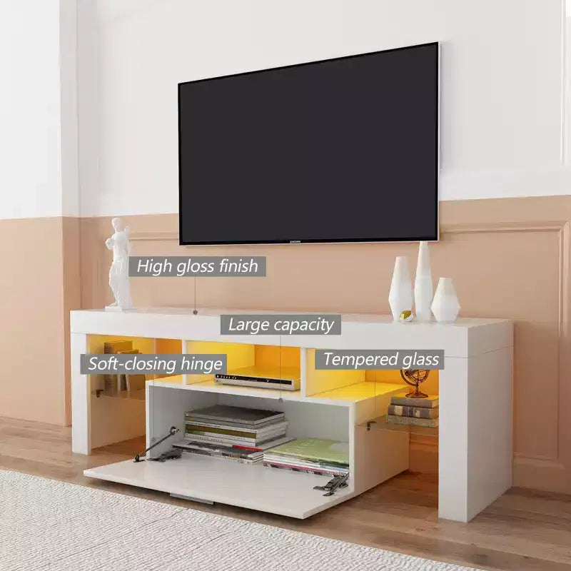 Mobile TV moderno a LED con illuminazione RGB e spazio contenitivo – Adatto a TV fino a 55"