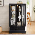CLIHOME Lighted Glass Curio Display Cabinet Kitchen Storage Cabinet, China Cabinet With Adjustable Shelves