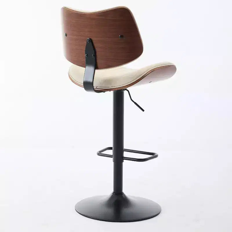 Sgabello da Bar Moderno Girevole con Altezza Regolabile, Legno Curvato in Noce e Ecopelle, Rotazione a 360°, Schienale Ergonomico, Base Stabile per Cucina e Home Bar