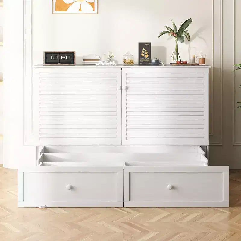 Letto a Scomparsa Queen Size con Mobile Contenitore, Stazione di Ricarica e Materasso