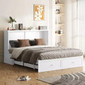 Letto a Scomparsa Queen Size con Mobile Contenitore, Stazione di Ricarica e Materasso