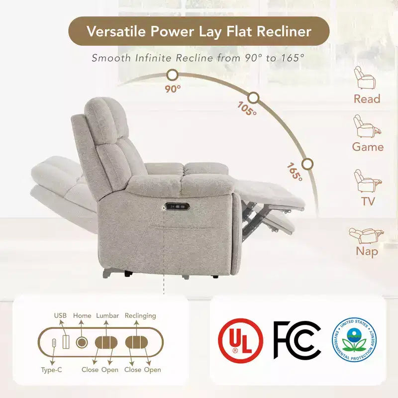 Poltrona reclinabile per cameretta Power Lay Flat con altoparlanti Bluetooth e supporto lombare elettrico