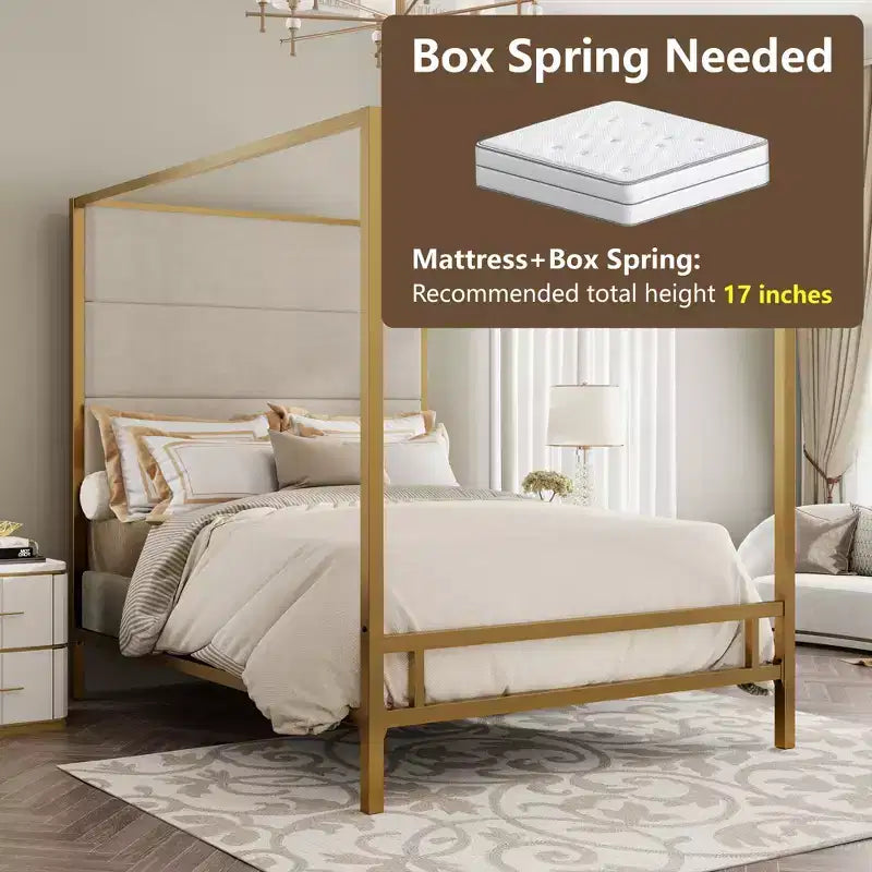 Letto a baldacchino moderno King Size con testiera imbottita in lino – 360 kg