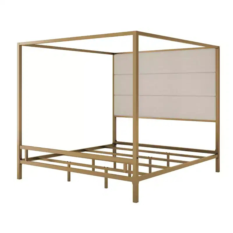 Letto a baldacchino moderno King Size con testiera imbottita in lino – 360 kg