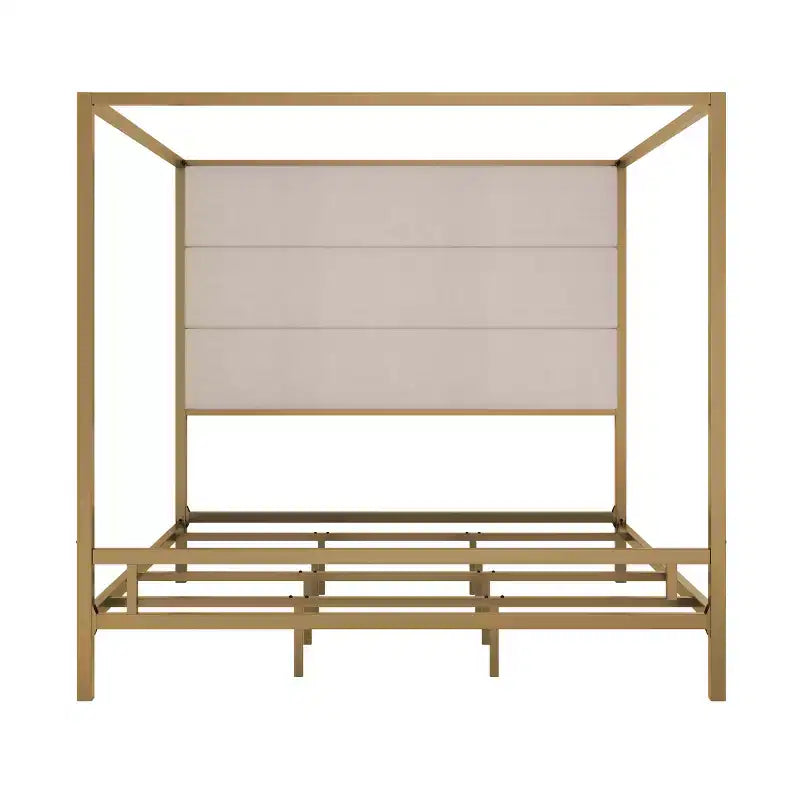 Letto a baldacchino moderno King Size con testiera imbottita in lino – 360 kg