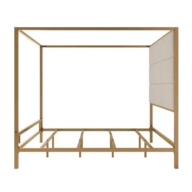 Letto a baldacchino moderno King Size con testiera imbottita in lino – 360 kg