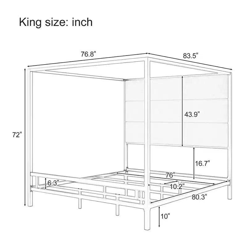 Letto a baldacchino moderno King Size con testiera imbottita in lino – 360 kg