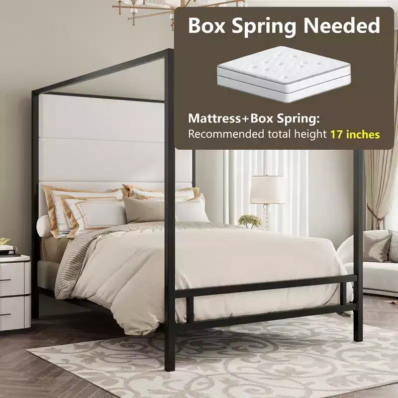 Letto a baldacchino moderno King Size con testiera imbottita in lino – 360 kg
