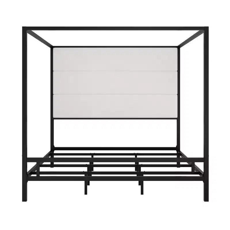 Letto a baldacchino moderno King Size con testiera imbottita in lino – 360 kg