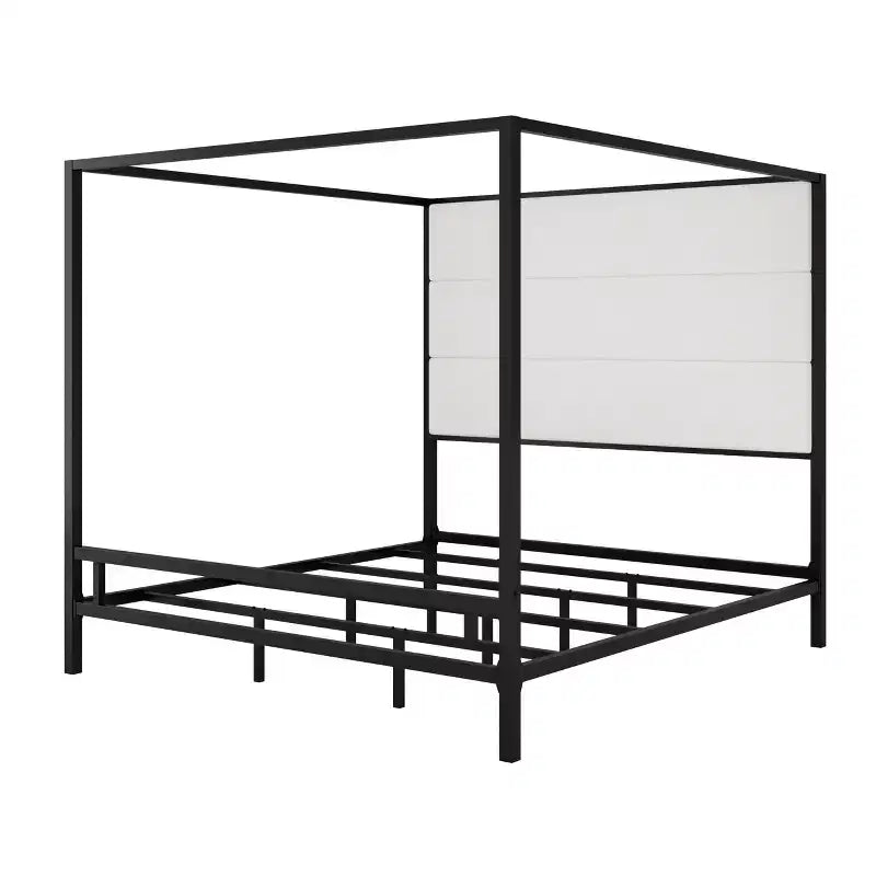 Letto a baldacchino moderno King Size con testiera imbottita in lino – 360 kg