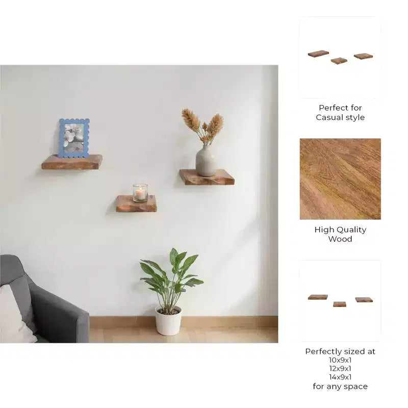 Mensole fluttuanti - Mensole in legno massello di mango rustico da parete per l'arredamento di casa e ufficio - Espositore in stile casual per camera da letto, soggiorno