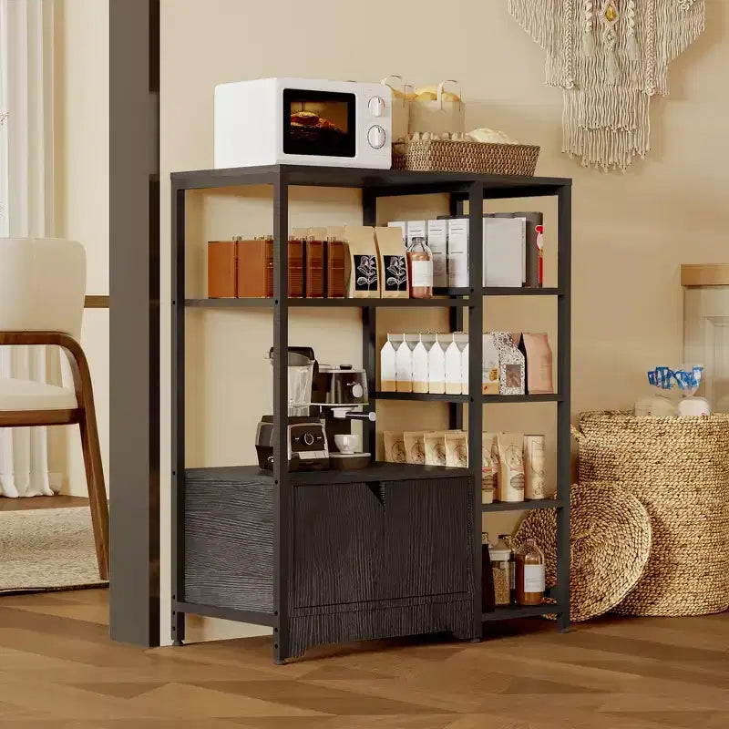 Scaffale da Cucina a 5 Livelli con Armadietto, Supporto Autoportante per Microonde e Stazione Caffè da 38,2 Pollici, Scaffale per Riporre Oggetti per Cucina, Soggiorno e Ufficio
