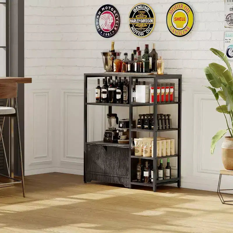 Scaffale da Cucina a 5 Livelli con Armadietto, Supporto Autoportante per Microonde e Stazione Caffè da 38,2 Pollici, Scaffale per Riporre Oggetti per Cucina, Soggiorno e Ufficio