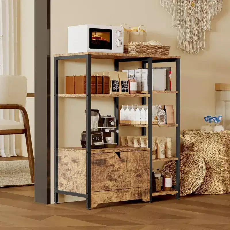 Scaffale da Cucina a 5 Livelli con Armadietto, Supporto Autoportante per Microonde e Stazione Caffè da 38,2 Pollici, Scaffale per Riporre Oggetti per Cucina, Soggiorno e Ufficio