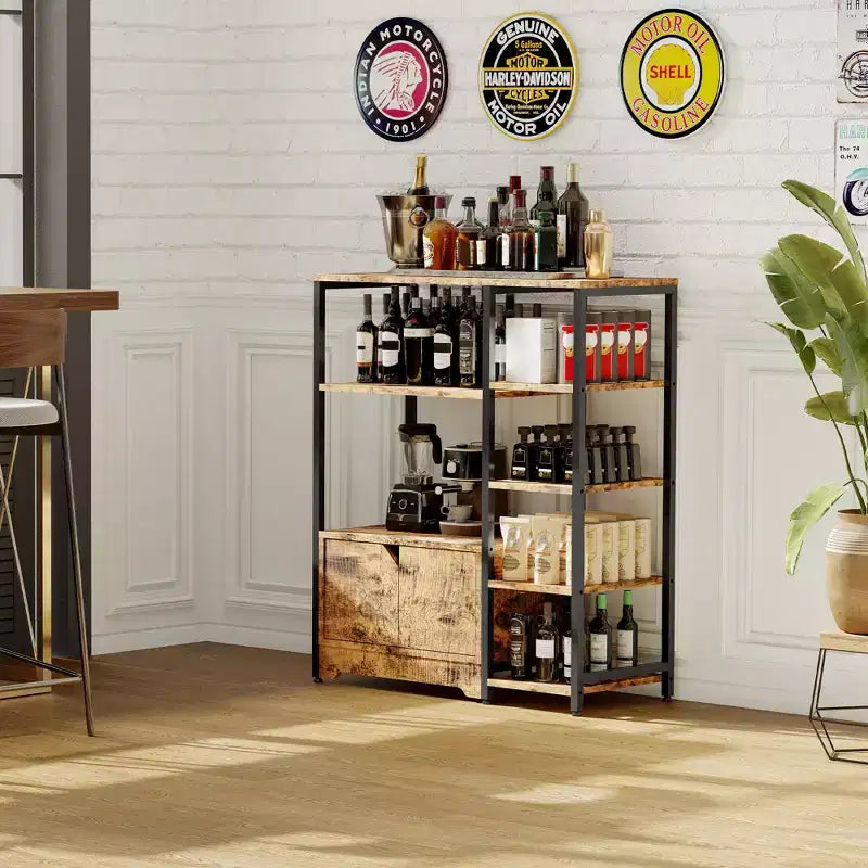Scaffale da Cucina a 5 Livelli con Armadietto, Supporto Autoportante per Microonde e Stazione Caffè da 38,2 Pollici, Scaffale per Riporre Oggetti per Cucina, Soggiorno e Ufficio