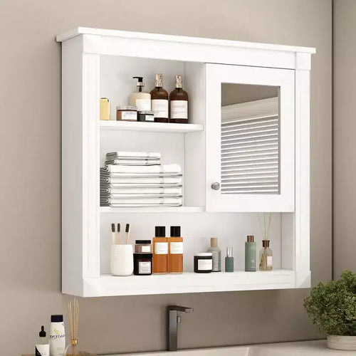 Armadietto a specchio da bagno a muro da 32" con 4 ripiani e vano portaoggetti