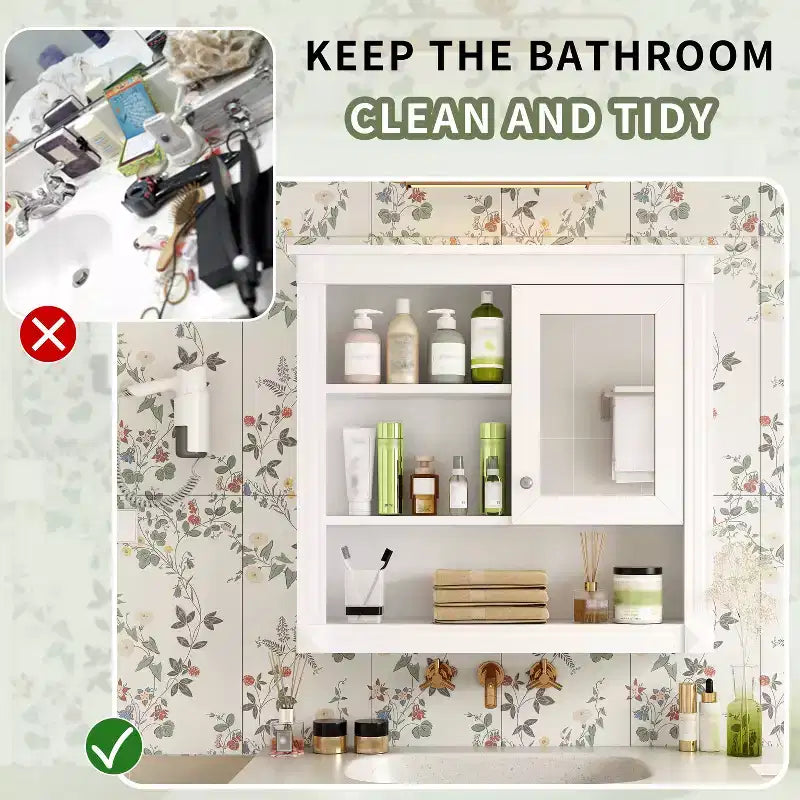 Armadietto a specchio da bagno a muro da 32" con 4 ripiani e vano portaoggetti