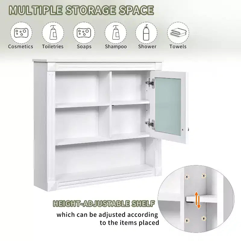 Armadietto a specchio da bagno a muro da 32" con 4 ripiani e vano portaoggetti